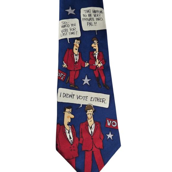 Vintage TeeHee Political Humor Necktie 100% Silk 90s Satire Novelty Navy Red - Picture 2 of 5